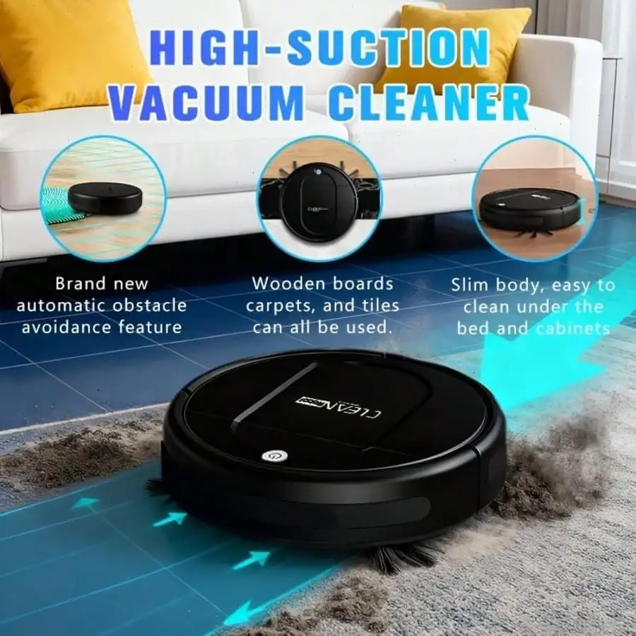3-in-1 Robot Vacuum & Mop, Smart Navigation, Low Noise, Strong Suction for Pet Hair, Dust & Stains, Auto Wet Dry Cleaning