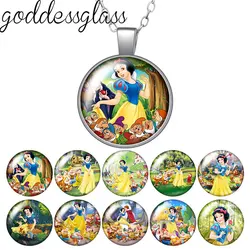 Disney Princess Snow white and Dwarves Round Photo Glass cabochon silver plated pendant necklace jewelry Gift