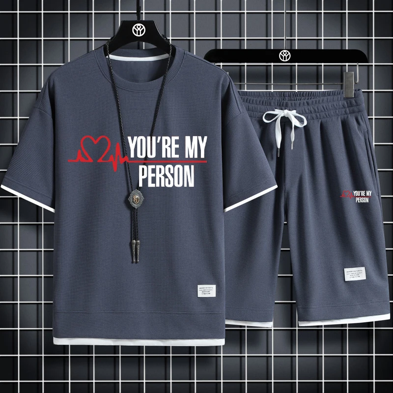 

High-quality spring and summer leisure sports suit men's casual T-shirt + Shorts suit men's solid color warm up loose suit