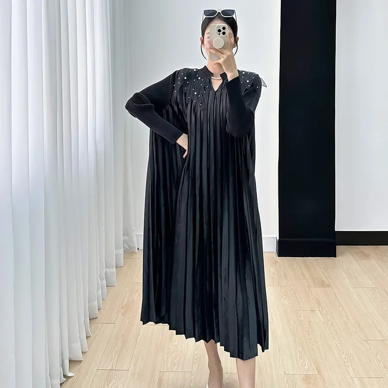 Miyake High-end Loose Dress 2023 Autumn and Winter New Fashion Pleated Temperament Aging Elegant Evening Dresses Women Clothing