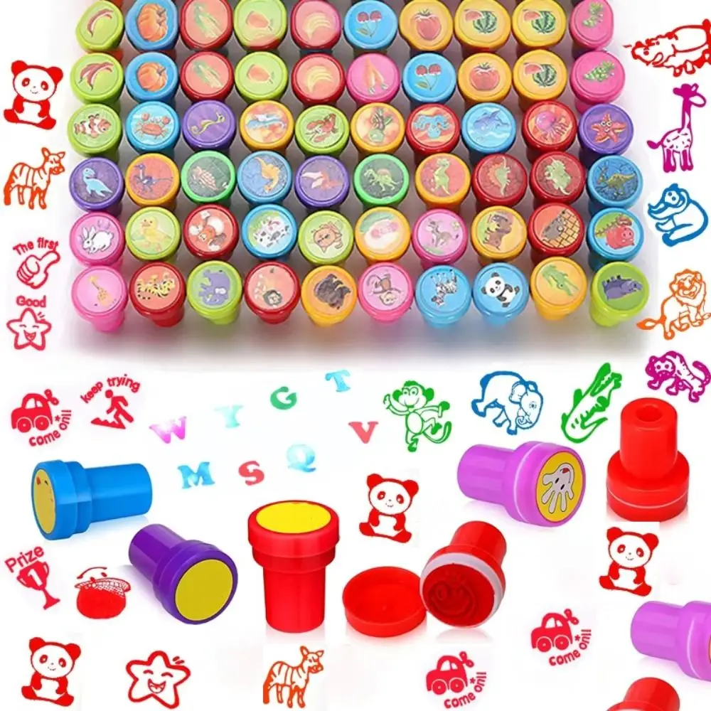 10/12/26Pcs Cartoon Animal Stamps Christmas Self-ink Children's Self-stamp Set Comments 26 Letters Teacher Stamps