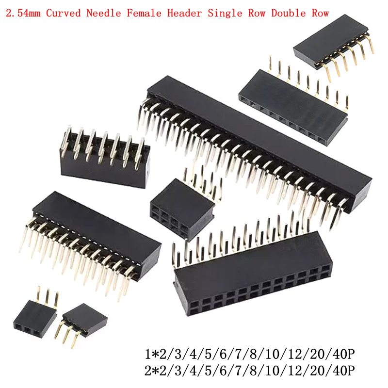 10PCS 2.54mm Pin Header Female Header PCB Connector FEMALE double PIN HEADER Single Row Female Strip Connector Socket 2P 6P 20P