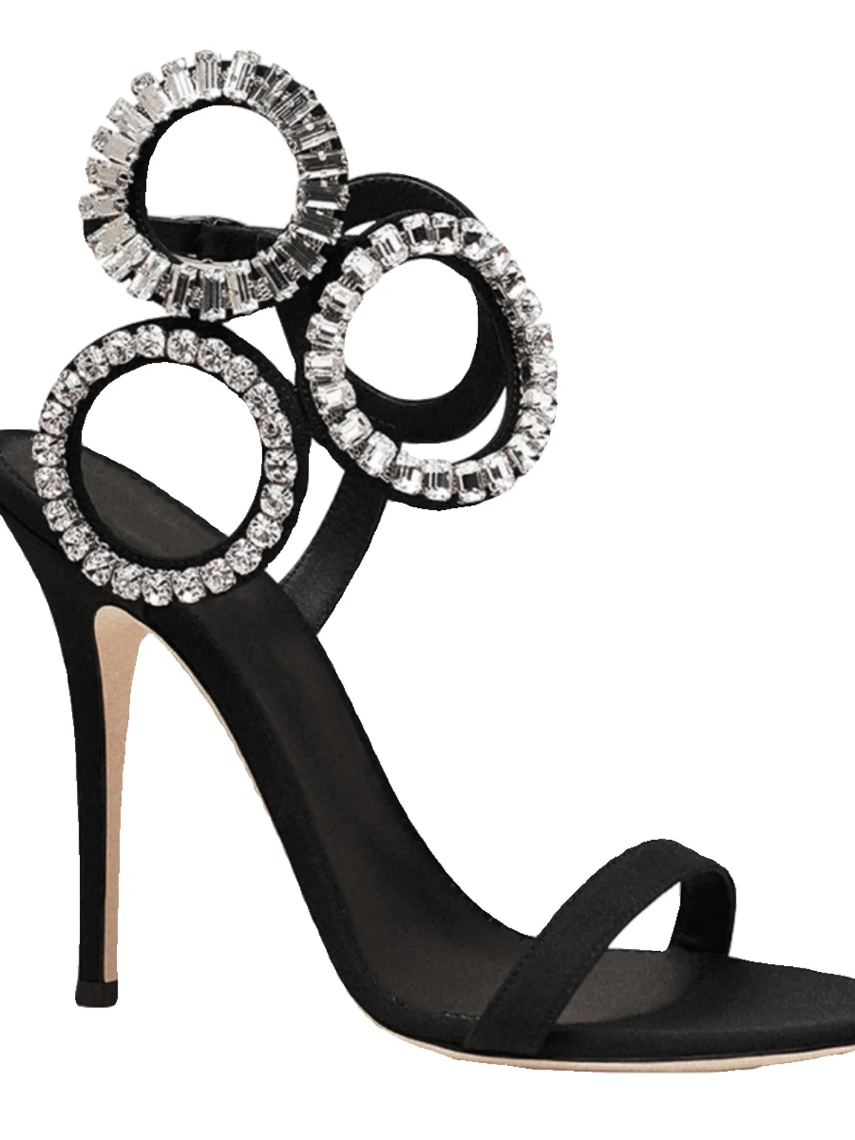 2024 New Dress Wedding Shoes with One Word Water Diamond Fine Heel Roman Women\'s Sandals