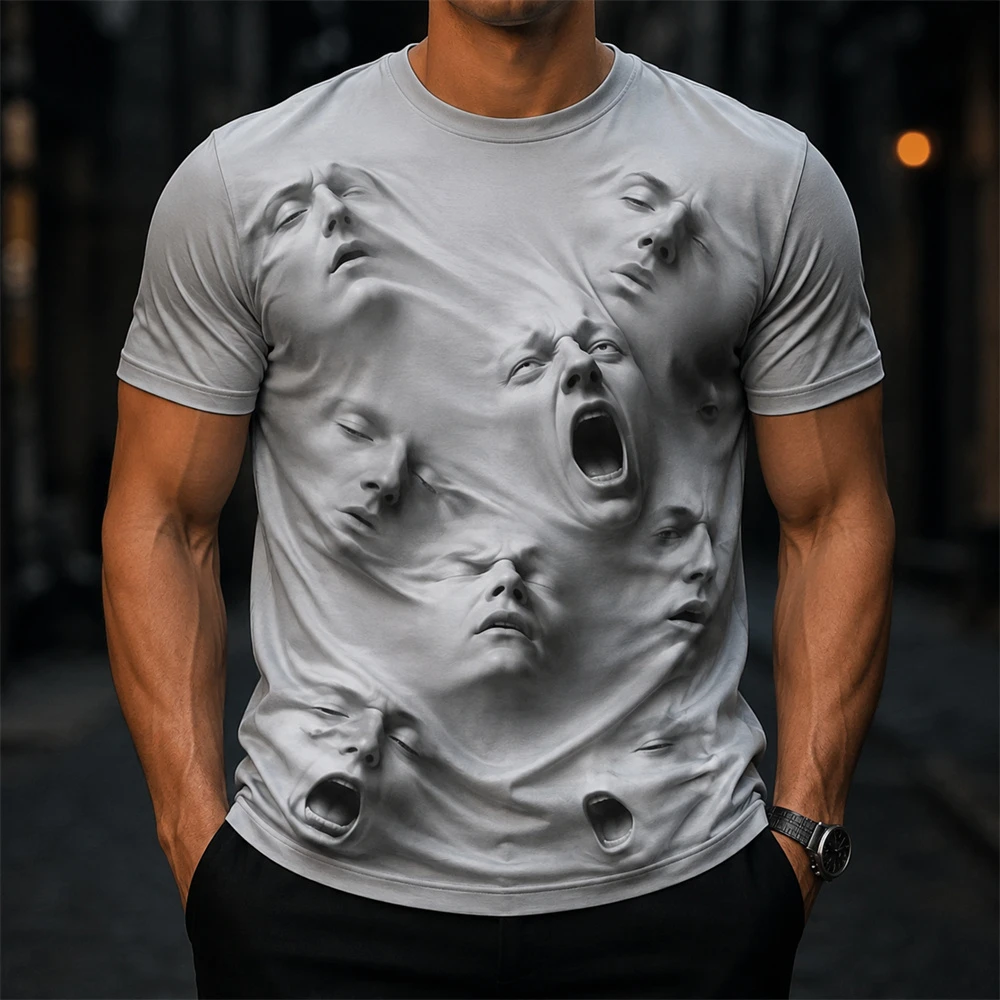 3D Print Horror Illusion T Shirt For Men Women Halloween Costume Party Novelty Short Sleeve T-shirt Horner Skull Skeleton Hands