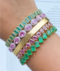 Summer New Gold Color Green Jewelry Geometric Rectangle Bezel Set Cubic Zirconia CZ Tennis Bracelet