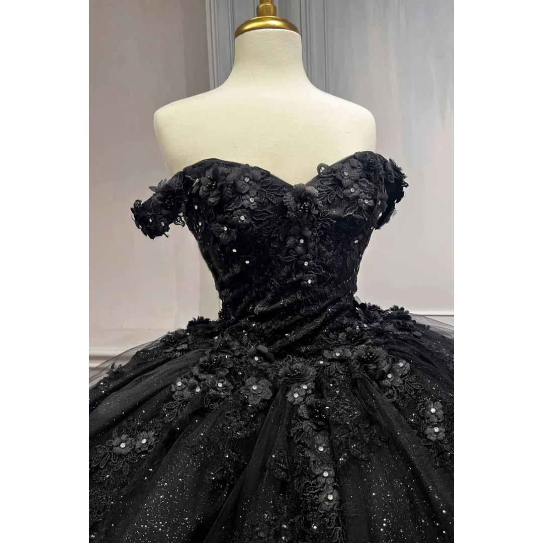 

Customized Luxurious Quinceanera Dresses Off the Shoulder 3D Flowers Appliques Crystal Princess Birthday Party Girl's Ball Gowns