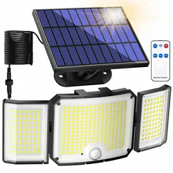 346LED solar outdoor waterproof belt with motion sensor, floodlight remote control mode suitable for Patio garage backyard