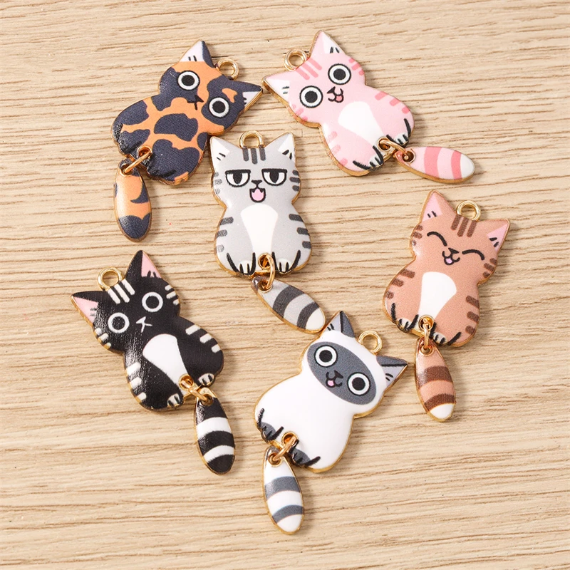 10 Stück 16x39mm Cartoon Emaille Tier Katzen Charms Anhänger zum Basteln von Halsketten, Ohrringen, Armbändern, DIY-Handwerk, Schmuckzubehör – Detail 15