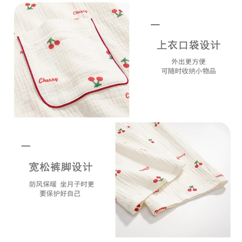 Plus Size Maternity Pajamas Set Outside Wear Women's Pure Cotton Kimono Postpartum Breastfeeding Loungewear Confinement Clothes view 6