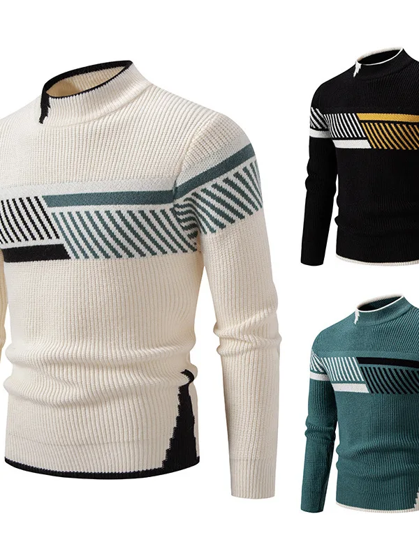 

Casual Color Blo Knitted Sweater f High Collar Men's Base irt Large Size Comfortable Soft Polyester Blend Long Sve