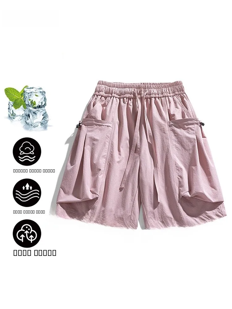 アイスシルク速乾スポーツパンツ レディース 夏 アウトドア ゆったり 大きめ カジュアル ワークウェア 五分丈パンツ メンズ