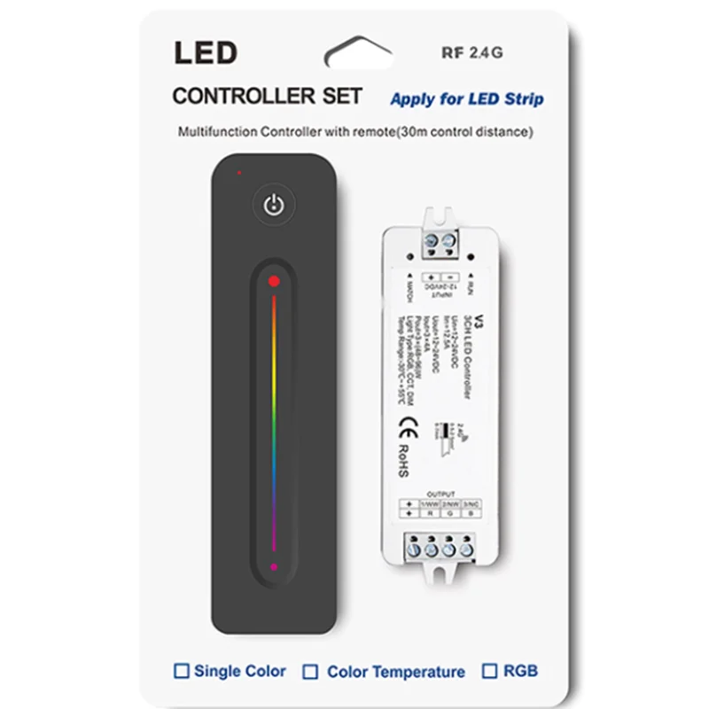 DC12V - 24V 4A*3CH LED Strip RGB Controller Kit RT4 R9 R13 R8-1 2.4G RF Remote + V3 Reciver For 3 Channels LED Strip Lights Tape