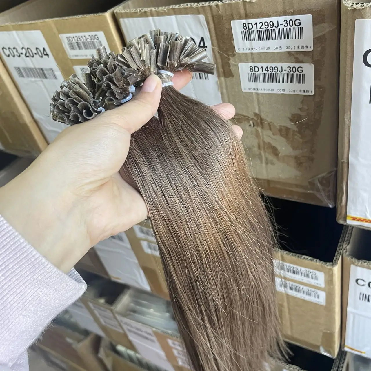 U Tip Hair Extensions Human Hair 12-20 inches Brown Color 8# Nail U Tip Hot Fusion Hair Extensions Invisible Keratin Hair
