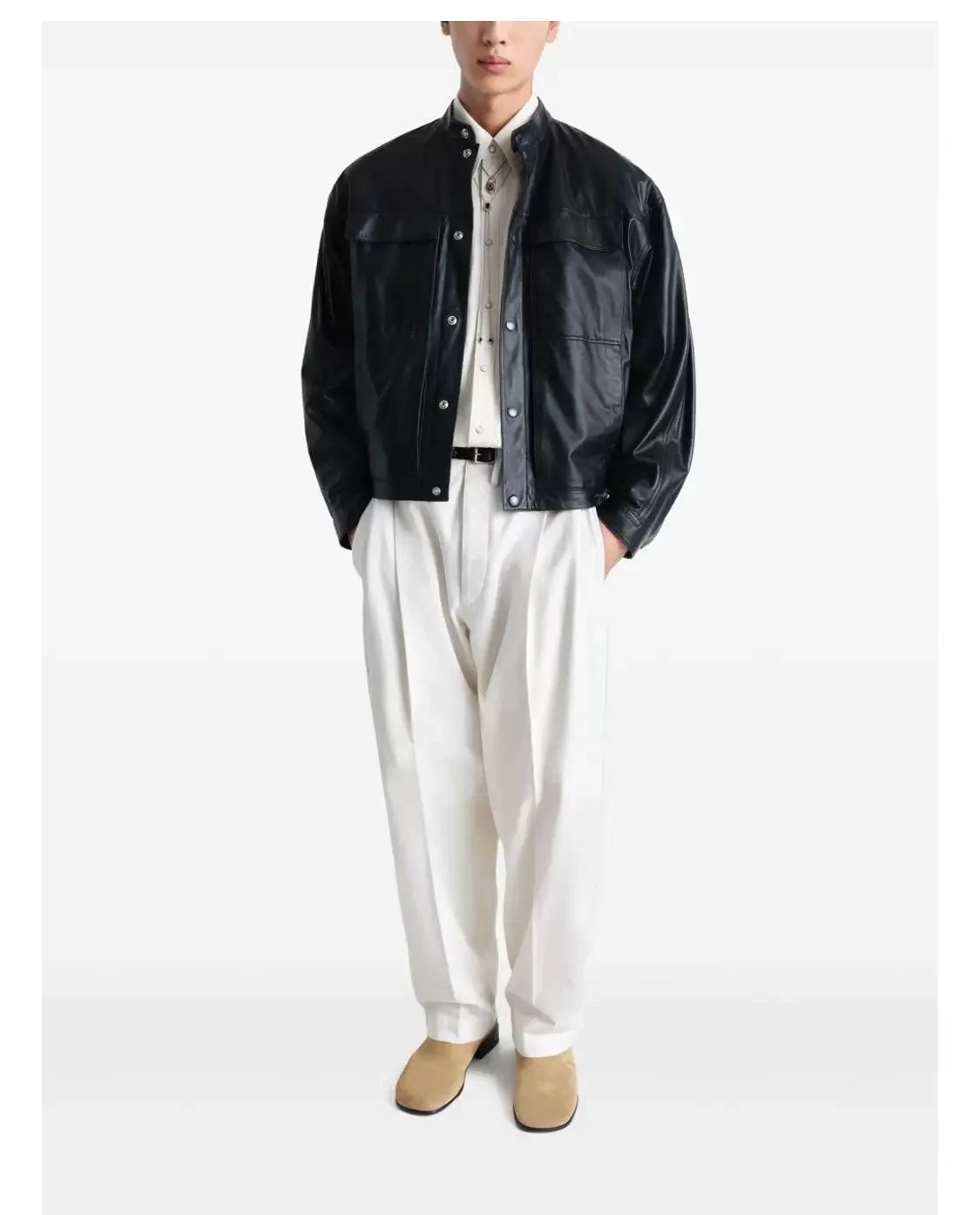 New 2025FW Lemaire Men's Black Soft Short Leather Jacket Couple Style Loose Fit Business Gentleman PU Coat Spring Autumn