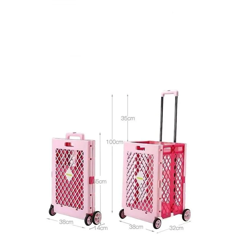 

Folding Shopping Trolley Plastic Storage Trash Trolley Portable Grocery Shopping Trolley Foldable Storage Box Organizer Basket