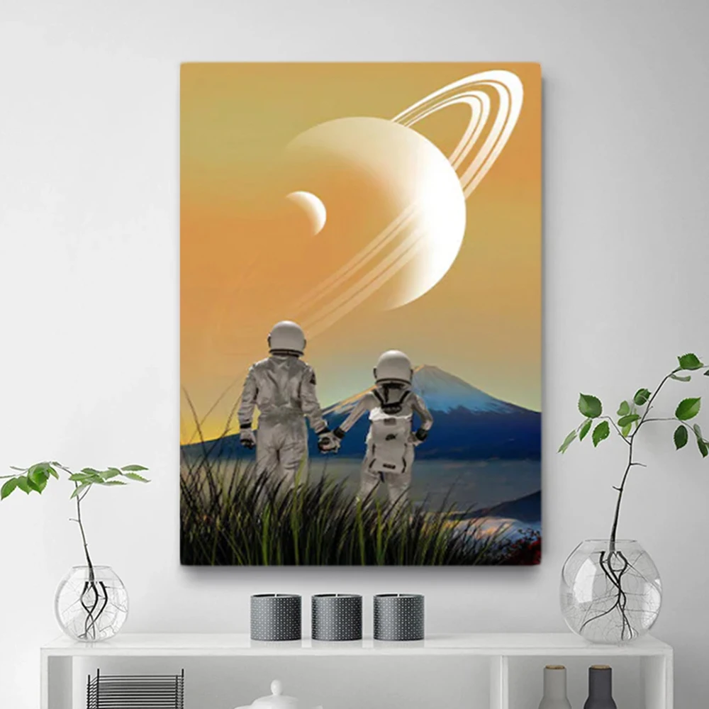 

Astronaut Couple Planets Posters Wall Art Canvas Paintings Fashion Romantic Pictures for Living Room Bedroom Home Decor Cuadros