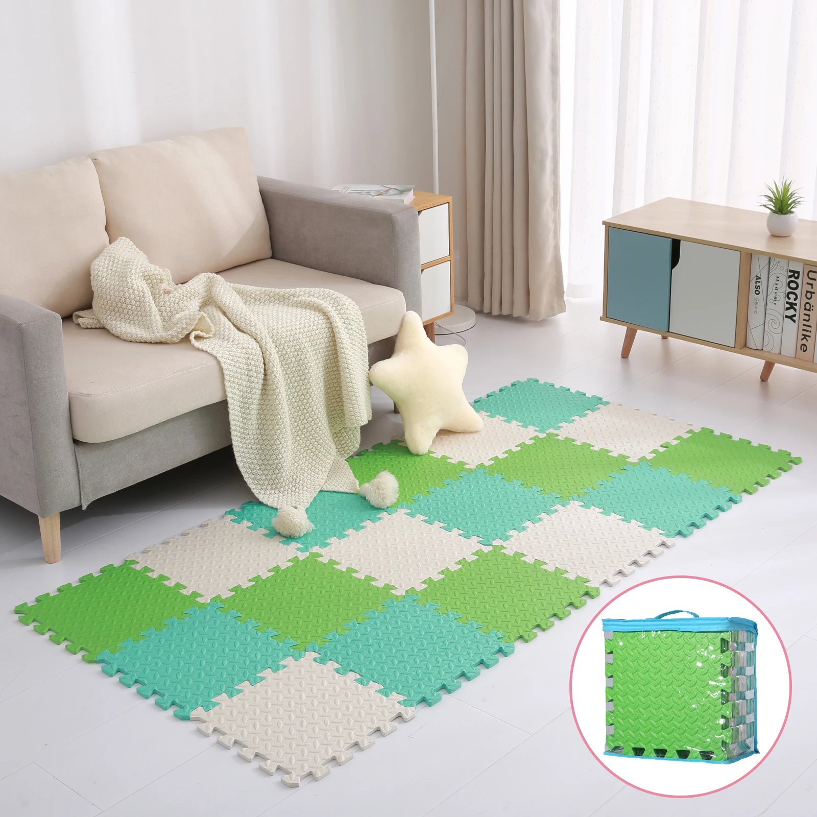 30*30*1cm (18 Pcs/Set), Multi-Colored Interlocking Foam Puzzle Floor Mats with PVC Bag for Baby Birthday, Christmas Gifts