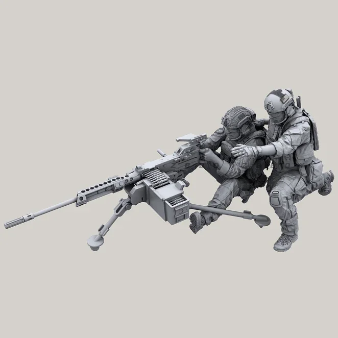 

1/35 model kits 2 modern special forces soldiers+heavy machine guns colorless and self-assembled A-2061