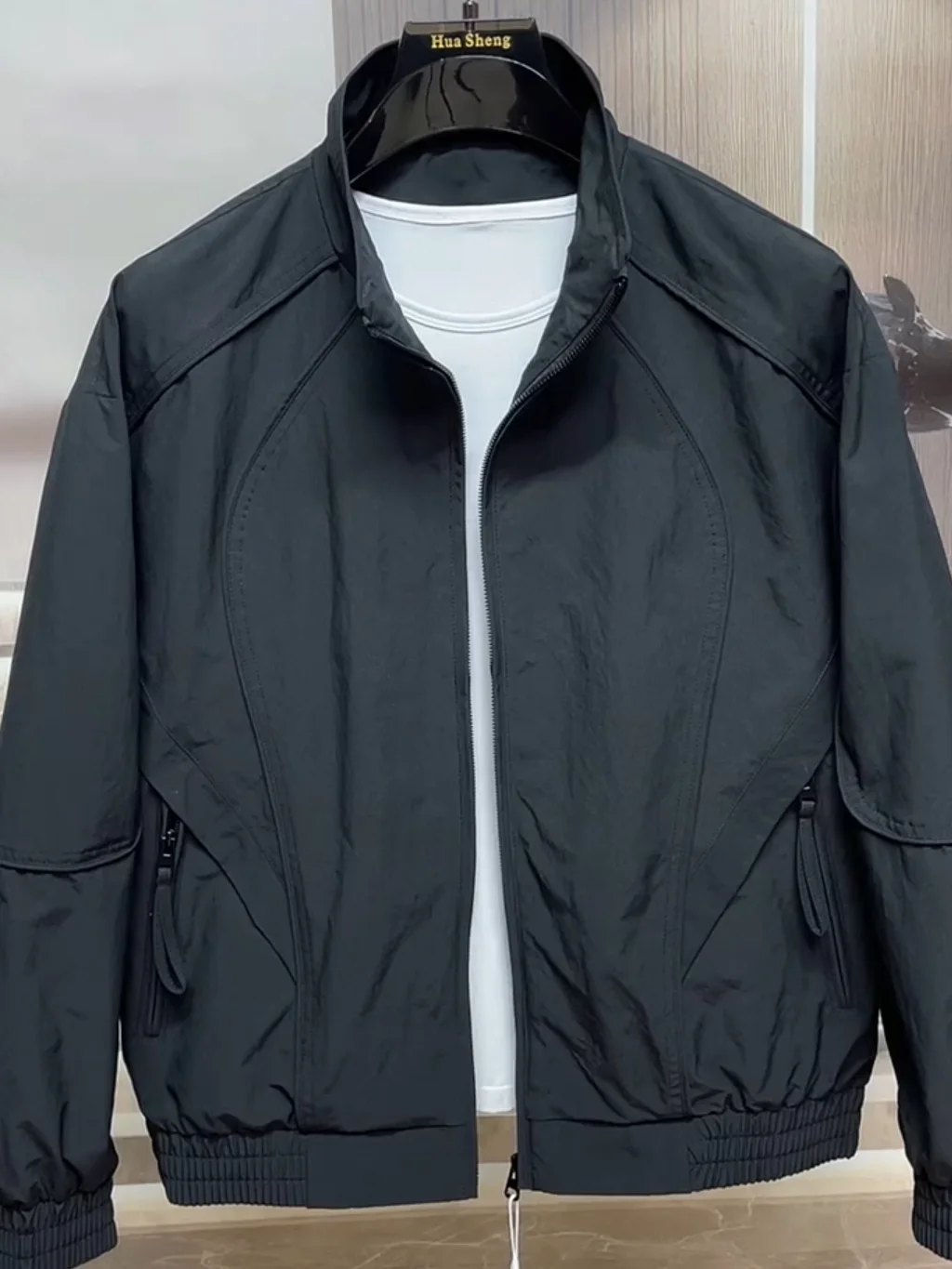 

Spring New Men's Stand Collar Jaet High Quali Faionable Versatile Busin Casual Stand Fit Long Sve Zipper Closure