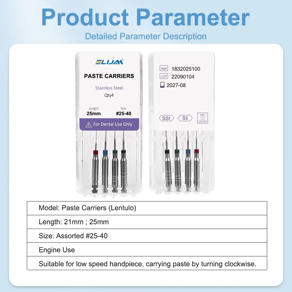 ELIJAH 4Pcs/Box 21/25mm Dental Lentulo Paste Carriers Endodontic Reamers Drill Burs Endo Files Dentistry Materials Instrument view 5