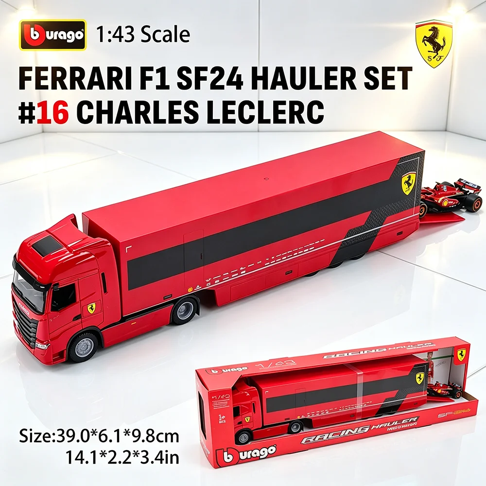Bburago 1:43 2024 F1 FERRARI SF24 HAULLER SET#16 CHARLES LECLERC MERCEDES-AMG W15 alloy luxury car die cast car model toy series