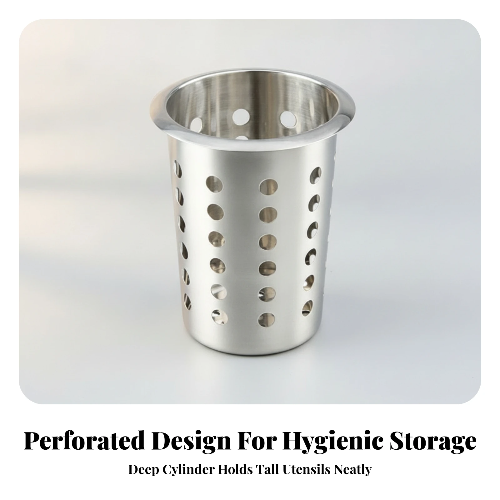 Stainless Steel Utensil Holder Tapered Embedded Cutlery Cylinder Utensil Holder with Flared Rim Space-Saving Cutlery Cylinder