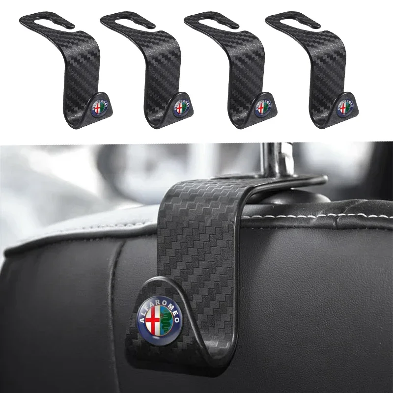 Carbon Fibre Car Rear Seat Hook Hanger Storage Organizer Hooks For Alfa Romeo Giulia Stelvio Giulietta 156 159 147 Mito Tonale