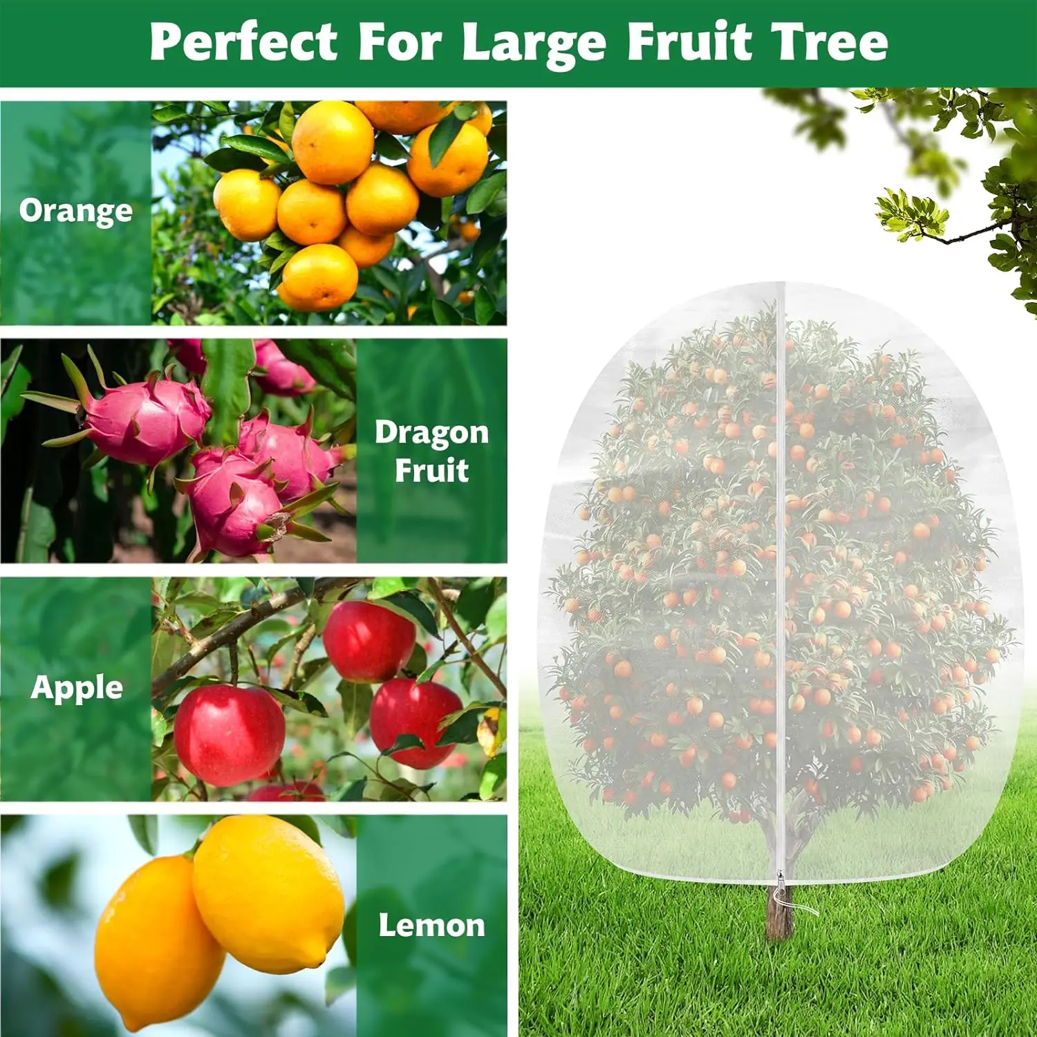 6 x 7 FT Large Fruit Tree Garden Plant Protector Netting Covers with Zipper & Drawstring, Plant Protection Mesh Net Bags 1 pcs