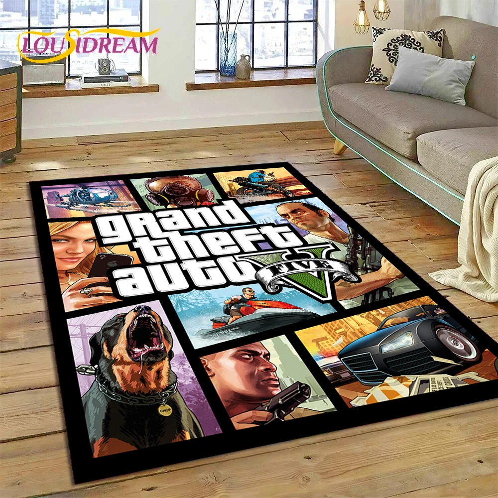 3D GTA Game Grand Theft Auto Gamer Rug Carpet for Living Room Bedroom Home Decor,Floor Mat Non-slip Decoration for Sofa Doormat