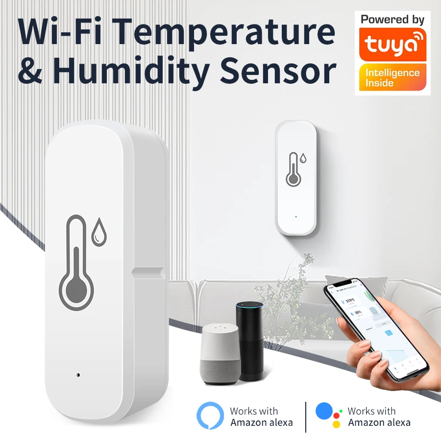 Capteur intelligent de température et d\'humidité, Tuya WiFi, Smart Life Andrea Monitoring, commande vocale nous-mêmes avec Alexa, Google Assistant