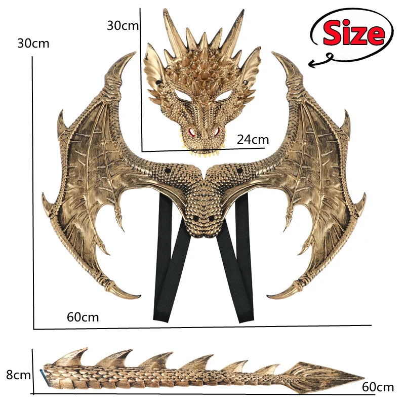Kids Dragon Costume Cosplay Suit Carnival Party Mardi Gras Wing Costume Outfit Accessory Dinosaur Wings Dress Up Props