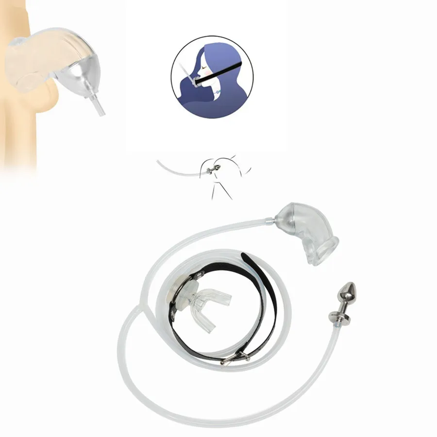 المقابس المعدنية حقنة شرجية توسع Voyeuristic ذكر يمكن ارتداؤها سيليكون العفة قفص قابل للتعديل الفم التوصيل SM مجموعة الجنس لعب الكبار #2