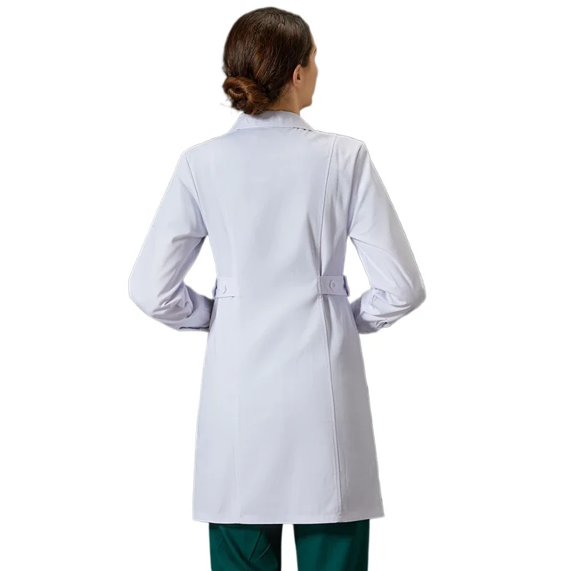 Free Printed Logo Doctor Coat Thick Long Sleeve Medical Scrubs Women Hospital White Robe Nurse Grown Custom Physician Costume