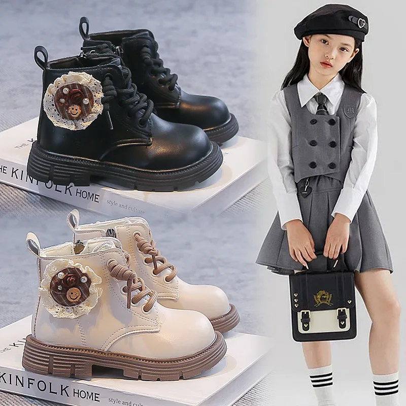 Children's Fashion Boots Autumn Winter New Little Gir Embroidered Princess Boots Baby Flats Footwear