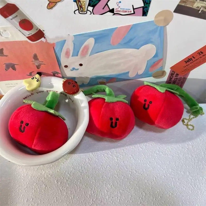 1/2 قطعة لطيف مضحك الطماطم الفاكهة أفخم دمية دمية محشوة المفاتيح قلادة حقيبة شنق سحر ديكور عيد ميلاد مكافأة هدية زوجين كيرينغ