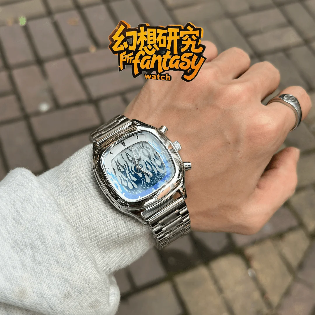 สถาบันวิจัย Y2K นาฬิกาข้อมือกันน้ำทรงสี่เหลี่ยมจัตุรัสแบบไดนามิกเรืองแสงสไตล์วินเทจ แฟชั่นอเนกประสงค์สำหรับคนยุคใหม่