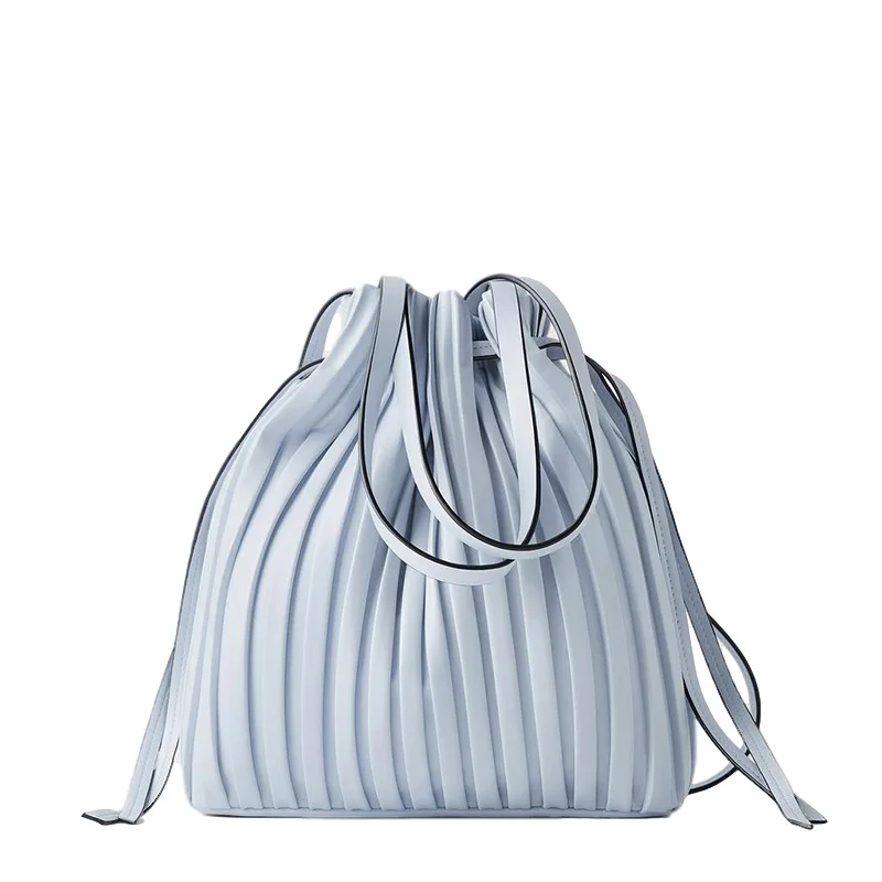 Leather Shoulder Bag female Pleated Stripe Design Bucket bags Ladie Crossbody tote For Women Handbag Premium shopping bag