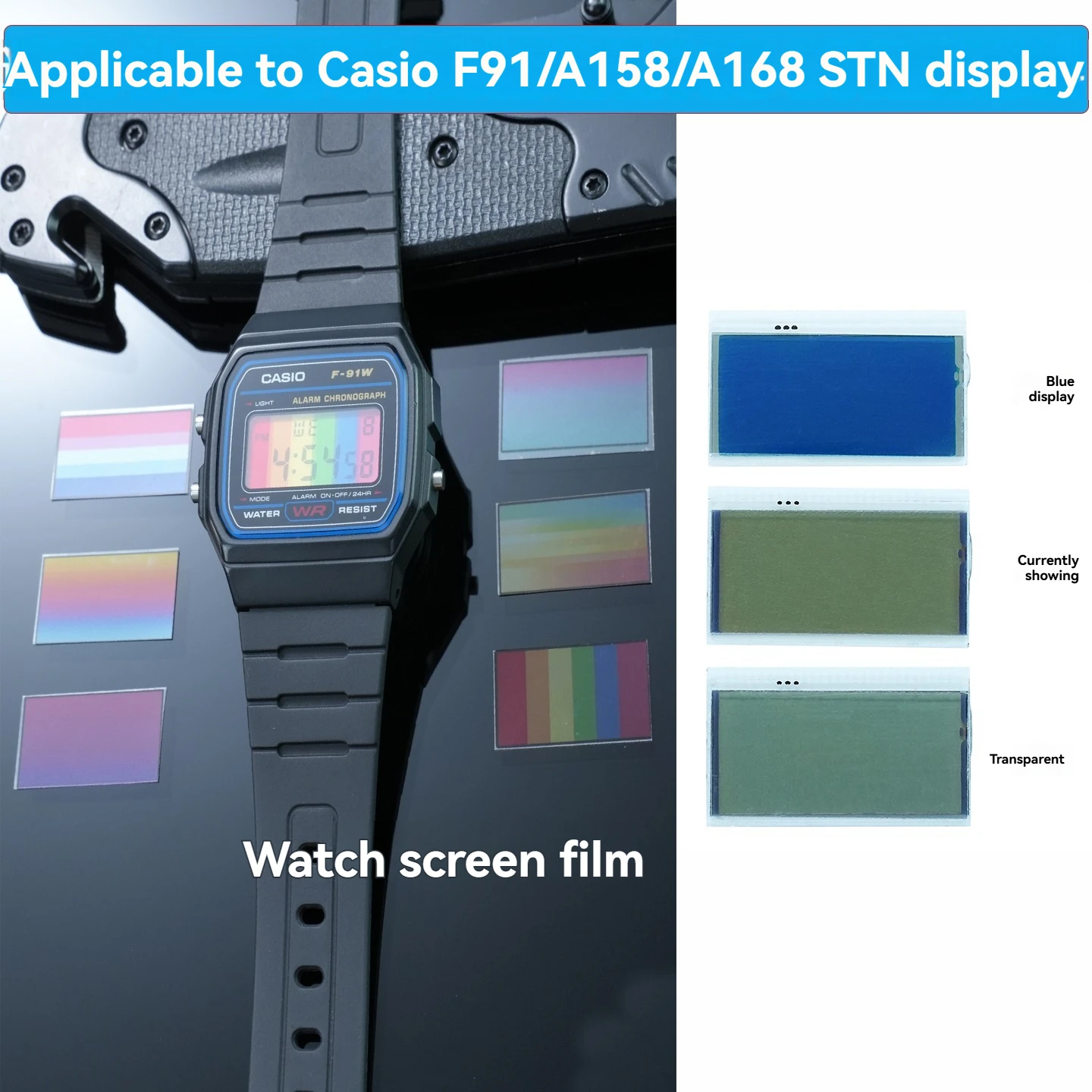Accesorio para Reloj Casio, Pantalla LCD Cuadrada Pequeña F91/A158/A168, Cristal de Pantalla, Correa de Reloj