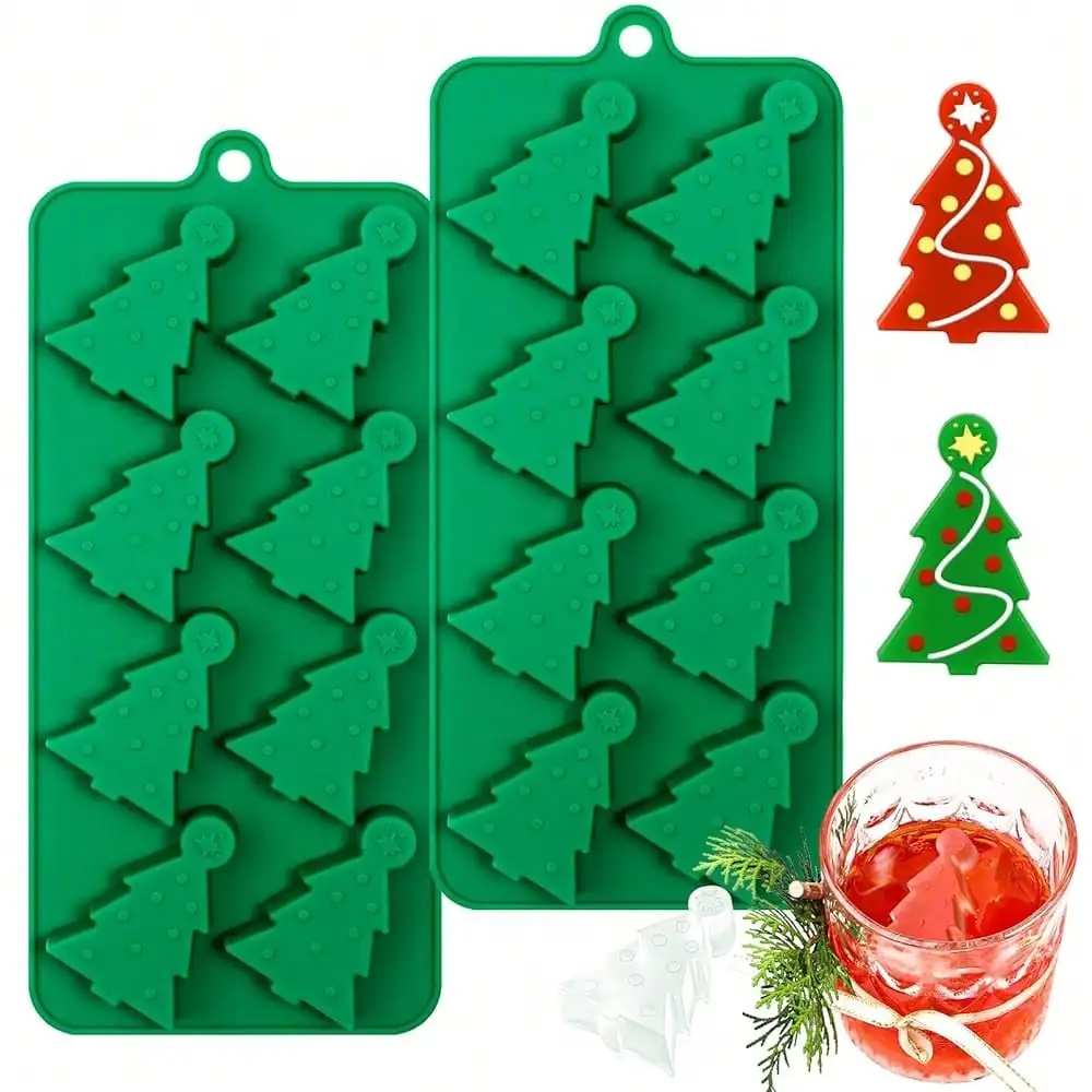 

Christmas Tree Silicone Molds For Ice Cube 8-Cavity Christmas Tree Molds For Ice Cubes, Chocolate, Soap, Wax Melt, Candy (Pack Of 2)