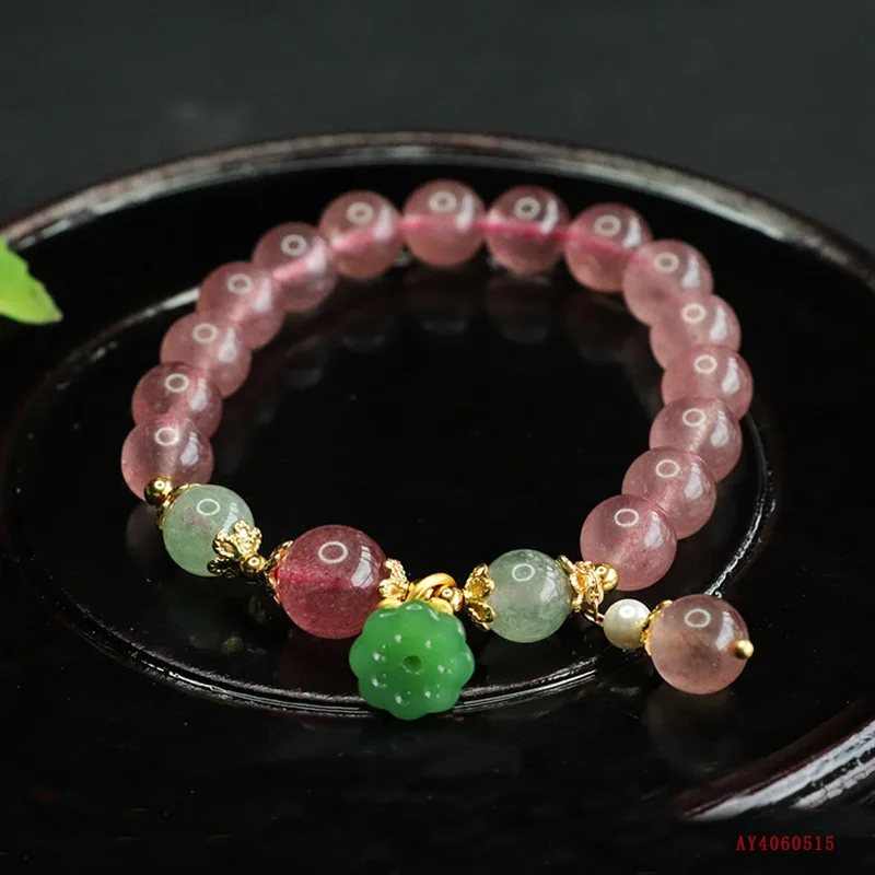 

Natural Strawberry Crystal Bracelet Crystal Color Treasure Bracelet National Style Jewelry