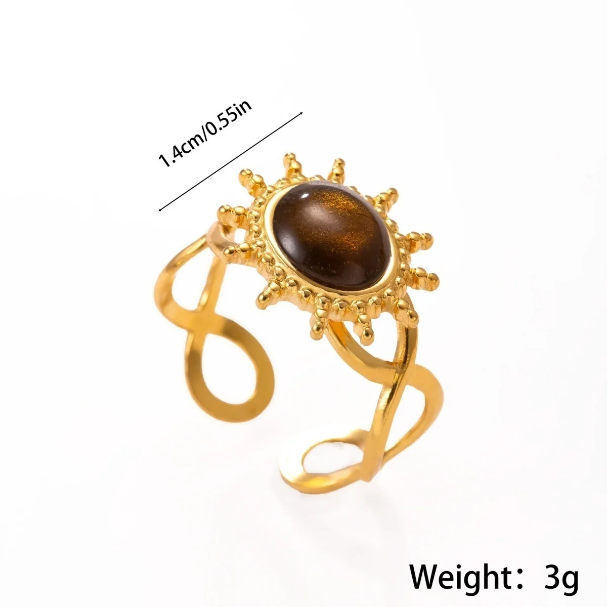 Vintage Maillard Tigerauge-Stein Ovaler Lava-Sonnen-Fingerring für Damen und Herren, Edelstahl, hohler geometrischer Ring, Herbstschmuck – Detail 6