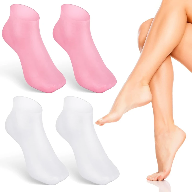 Paquete de 2 calcetines hidratantes de silicona para pies agrietados, calcetines de tratamiento de Spa para pies calcetines de Gel hidratante