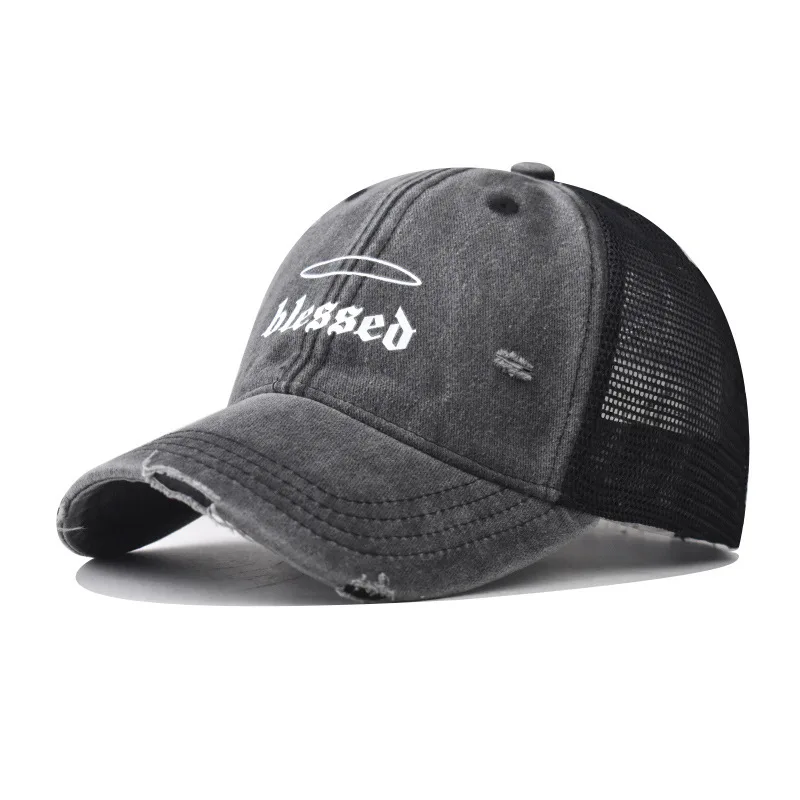 

New Cotton Blessed Baseball Cap For Men And Women Personalized English Trucker Hat Outdoor Printed Breathable Mesh
