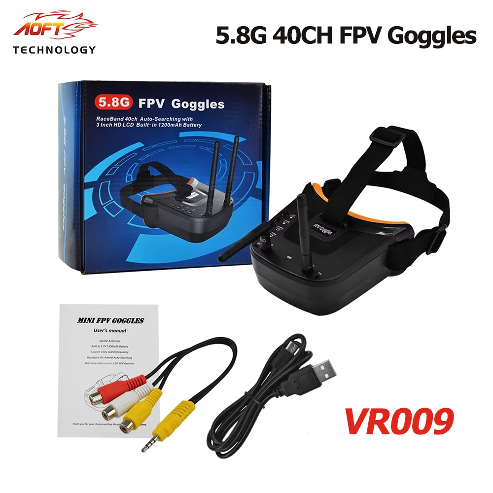 Gafas FPV VR009 3,0 pulgadas 480*320 pantalla LCD 5,8G 40CH antenas dobles de búsqueda automática batería integrada para Drones cuadricóptero RC