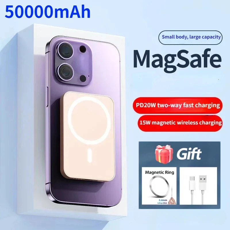 

New 50000mAh Magnetic Wireless Power Bank Magsafe Large Capacity Portable External Battery Power Bank for iPhone Huawei Xiaomi