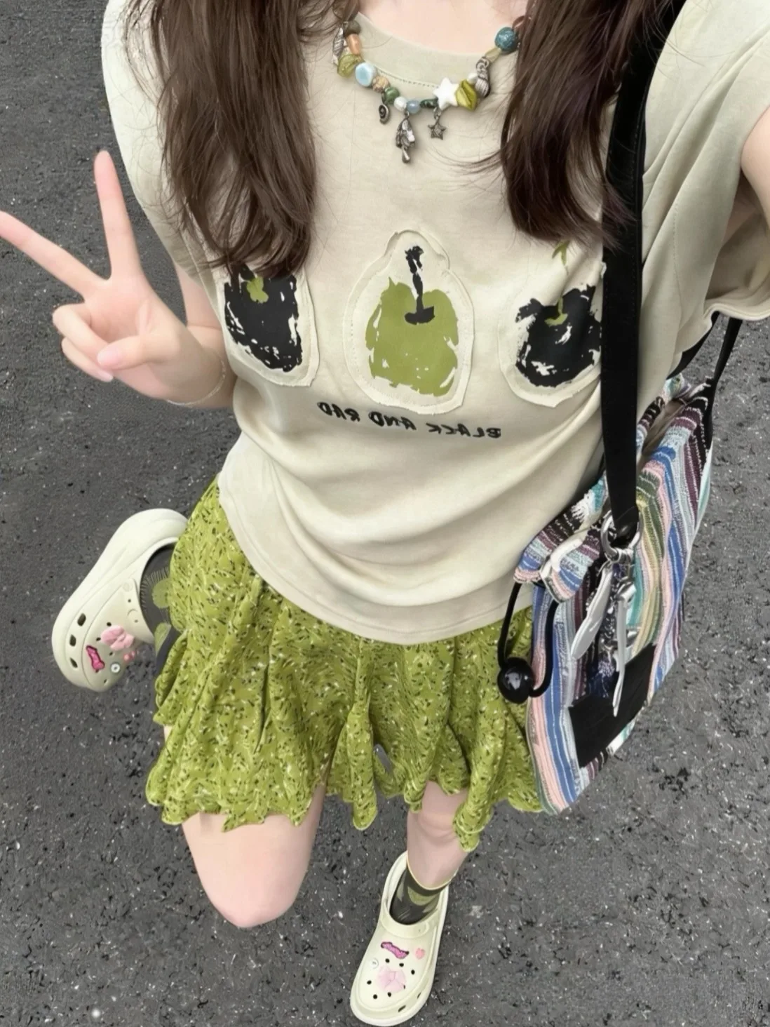 

Sweet Style Short Sleeve round Neck T-Shirt And Half Skirt Two-Piece Set for Women Floral Print Casual Summer Outfit