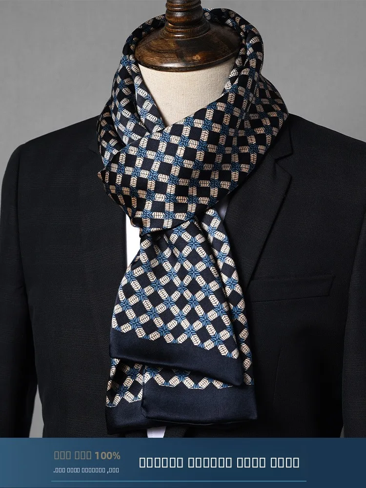 silk-men's-scarf-neck-warmer-thin-spring-autumn-style-tie-for-suit-british-style-double-sided-geometric-pattern-multifunctional