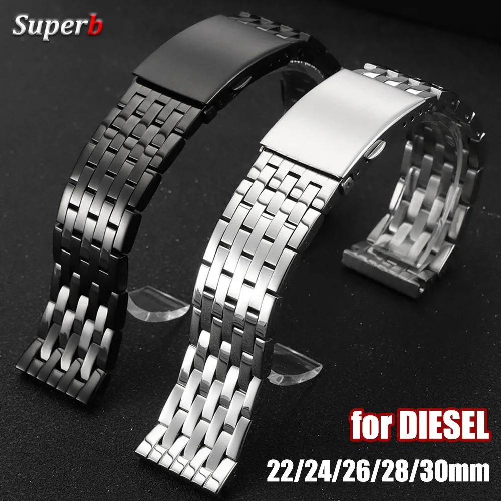 High Quality Full Solid 22mm 24mm 26mm 28mm 30mm Stainless Steel Flat Interface Watch Band Straps for DIESEL Bracelet With Tools