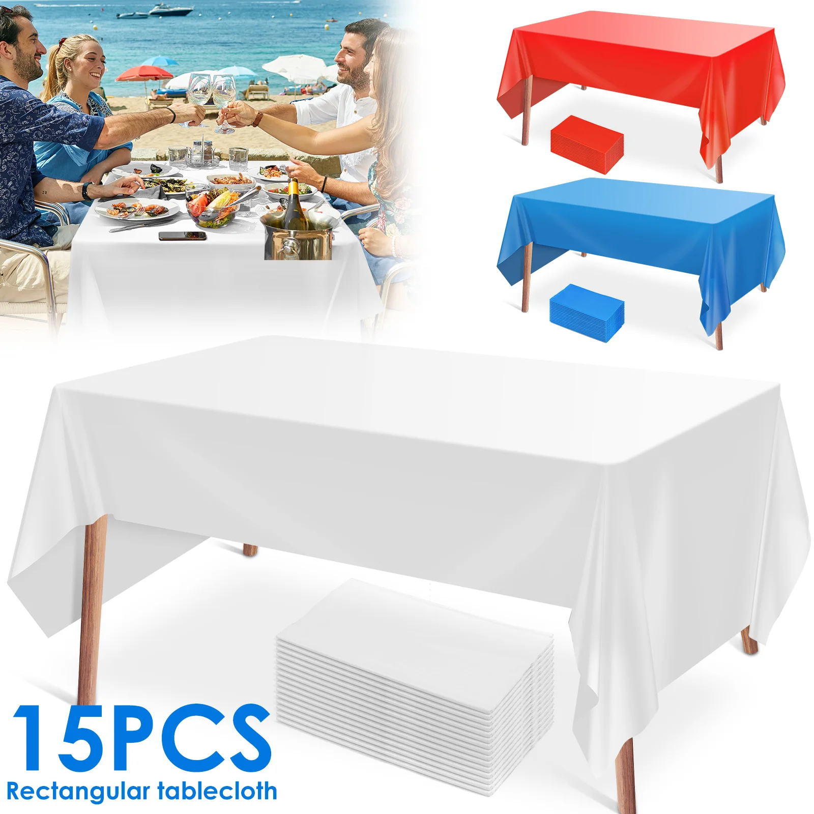

15 шт. прямоугольная скатерть, пластиковая одноразовая однотонная скатерть 137x274 см, водонепроницаемая крышка стола для вечеринки, пикника, столовой