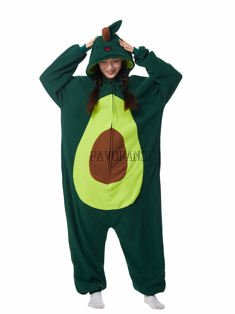 Favofans Kigurumi Onesie Avocado Pajamas For Adult Women Men Cute Animal Fruit Pyjamas Homewear Halloween Cosplay Party Costume